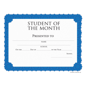 Intermediate Student of Month Achievement Certificate