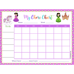 Happy Princess Chore Chart (Fillable)