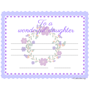 Wonderful Daughter Flowers Certificate