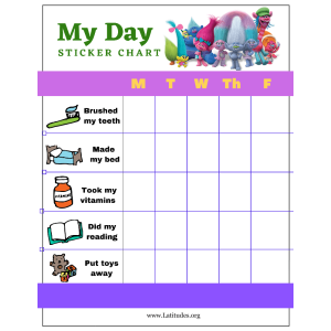 Trolls My Day Weekly PreK Sticker Chart