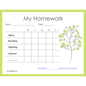 Primary 5-Day Homework Completion Chart