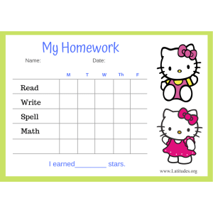 Hello Kitty 5-Day Homework Completion Chart