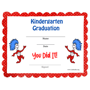 Dr Seuss Kindergarten Graduation Certificate (Fillable)