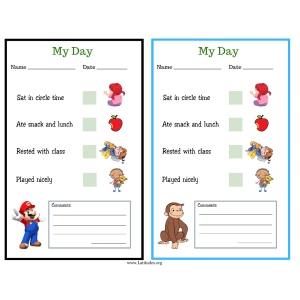 Mario and Curious George My Day PreK Daily Chart (Fillable)