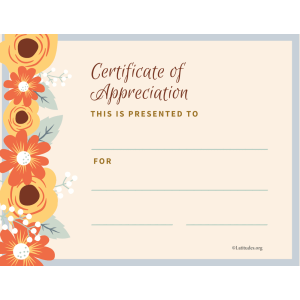 Certificate of Appreciation Flowers (Fillable)