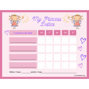 My Princess 5-Day Duties Chore Chart (Fillable)