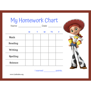 Jessie Toy Story 5-Day Homework Completion Chart (Fillable)