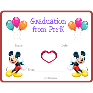 Mickey Graduation from PreK Certificate (Fillable)