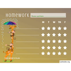 Giraffe in Rain Homework Star Chart (Fillable)