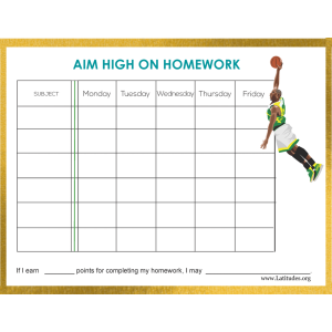 Aim High Midde High School Homework Chart (Fillable)