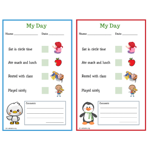 Duck and Penguin My Day PreK Daily Chart (Fillable)