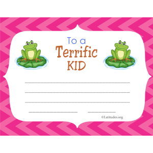 Terrific Kid Certificate Frog Blank (Fillable)