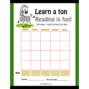 Zebra Learn a Ton Reading is Fun Minutes Chart (Fillable)