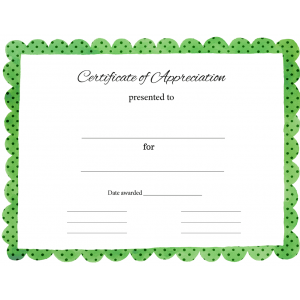 Certificate of Appreciation Green Polka Dot (Fillable)