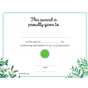 Ecology Recycling Award Certificate (Fillable)