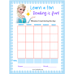 Frozen Learn a Ton Reading is Fun Minutes Chart (Fillable)