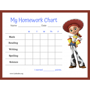 Jessie Toy Story 5-Day Homework Completion Chart (Fillable)