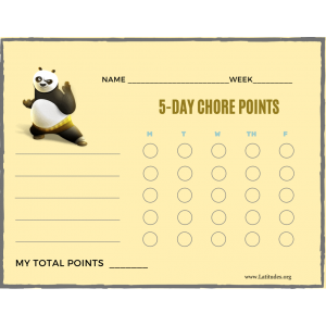 Kung Fu Panda 5-Day Points Chore Chart (Fillable)