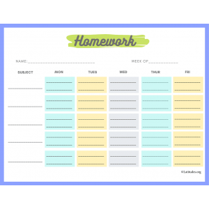 Monday to Friday Homework Chart (Fillable)