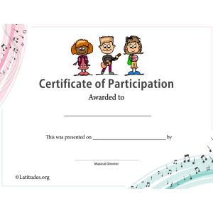 Certificate of Participation in Music 3 Kids (Fillable)