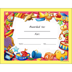 Primary Toy Award Certificate