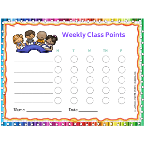 Kids Weekly Class Points Behavior Chart (Fillable)