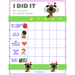 Doggie I Did It Weekly PreK Behavior Chart