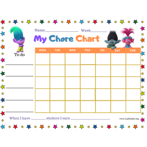 Trolls Weekly Sticker Chore Chart (Fillable)