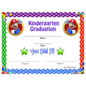 Mario Certificate for Graduation from Kindergarten (Fillable)