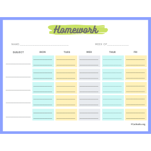 Monday to Friday Homework Chart (Fillable)