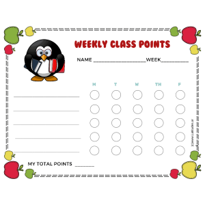 Penguin Weekly Class Points Behavior Chart (Fillable)