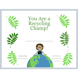 Being a Recycling Champ Award (Fillable)