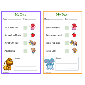 Lion and Elephant My Day PreK Daily Chart (Fillable)