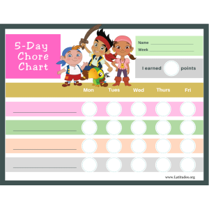 Neverland Pirates 5-Day Chore Chart (Fillable)