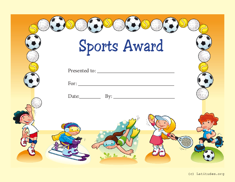 Primary Sports Award Certificate (Fillable)