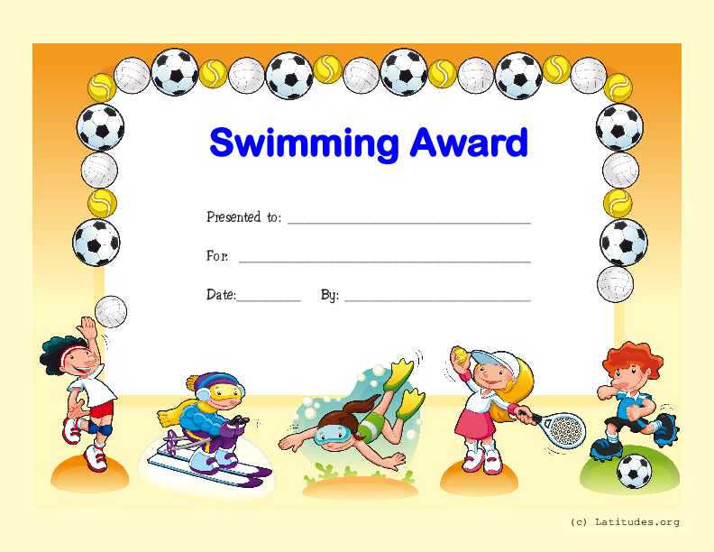 Swimming Award Certificate (Fillable)