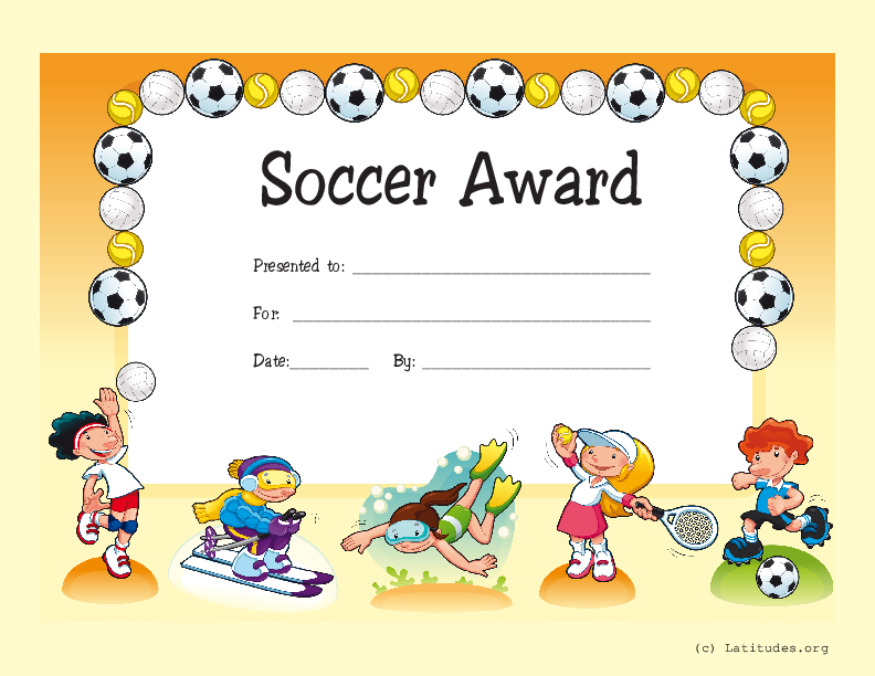 Soccer Award Certificate (Fillable)