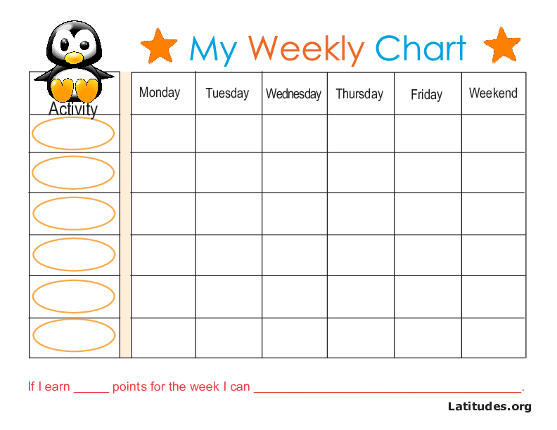 Baby Penguin Weekly Behavior Chart (Fillable)