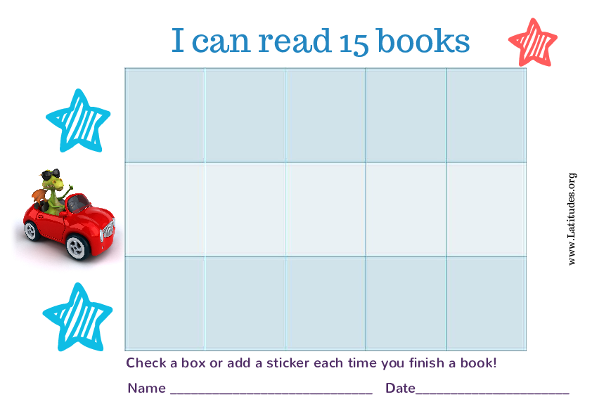 Read 15 Books Car Reading Chart (Fillable)