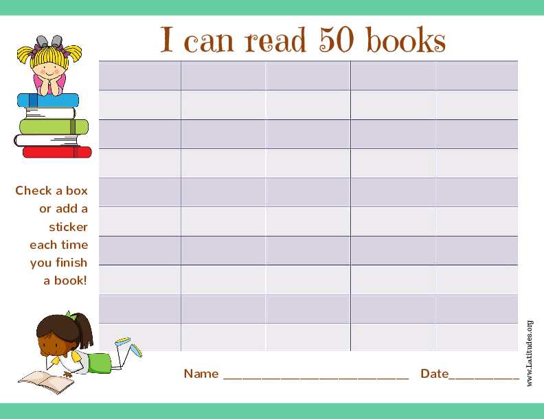 Read 50 Books Girls Reading Chart (Fillable)