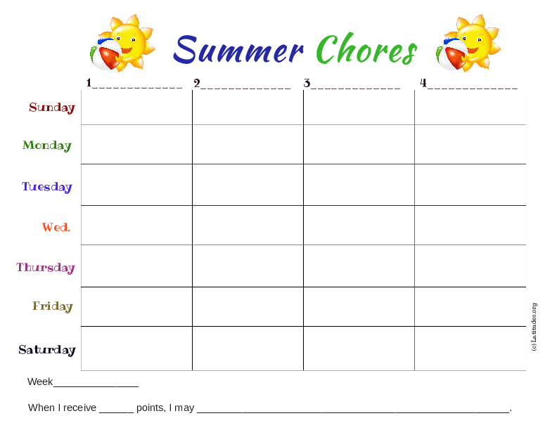 Summer Chores Chart