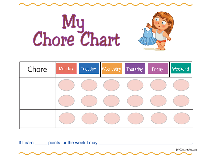 Pre-K Girl First Chore Chart (Fillable)