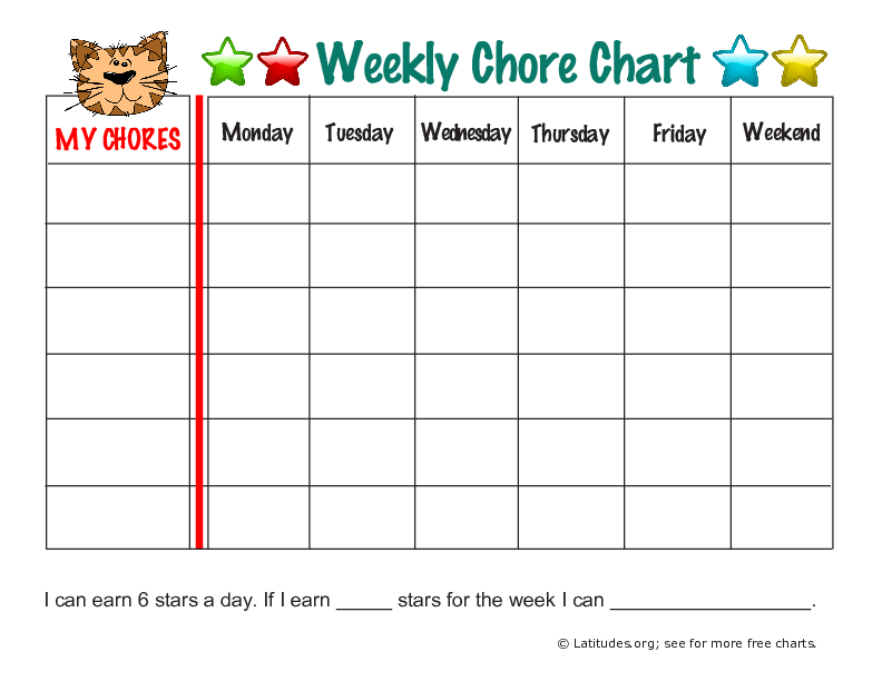 Tiger Weekly Chore Chart (Fillable)