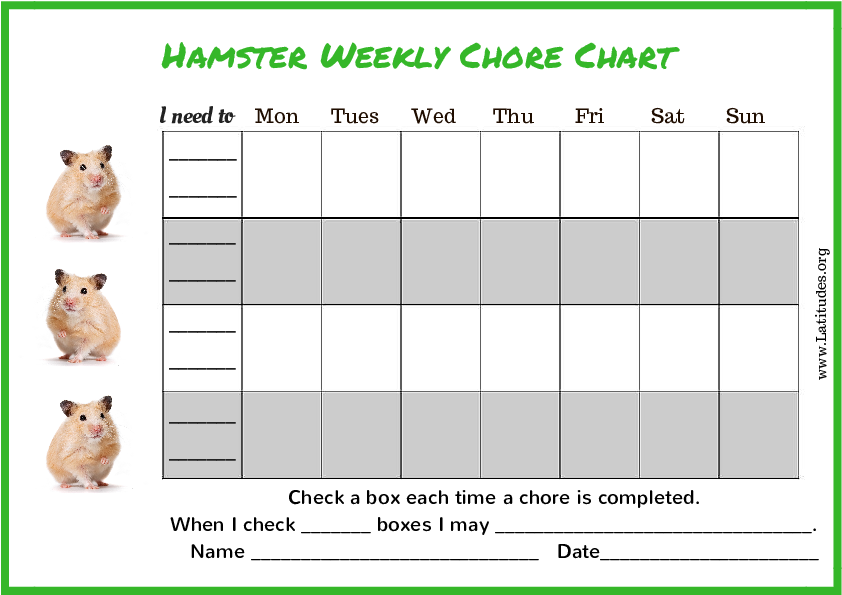 Hamster 4th and 5th Grade Chore Chart (Fillable)