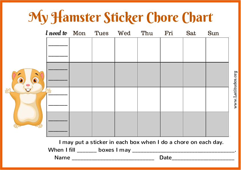 My Hamster K-3 Sticker Chore Chart (Fillable)