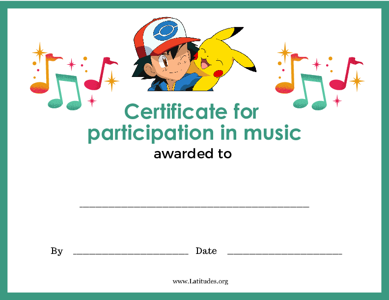 Pokemon Music Participation Certificate