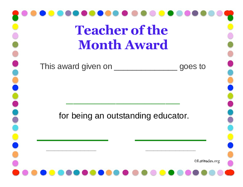 Teacher of the Month Award Dots