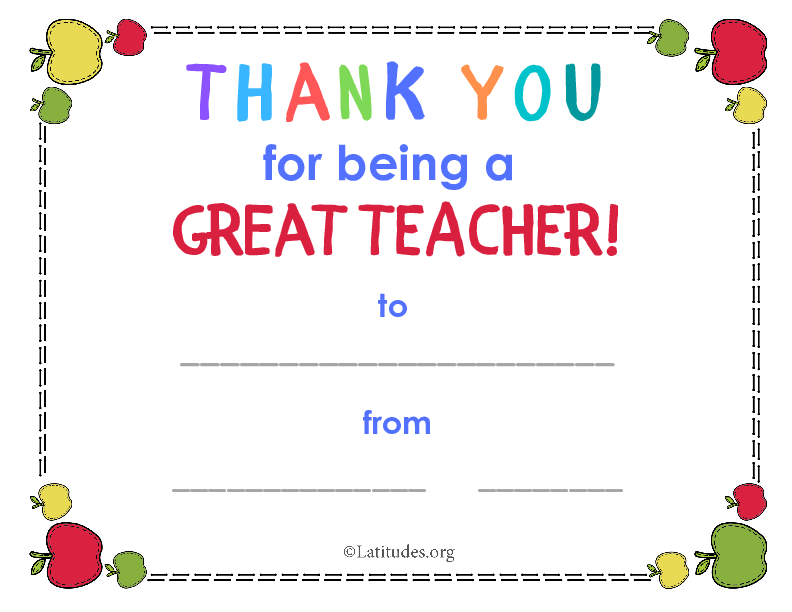 Thank You for Being a Great Teacher Award