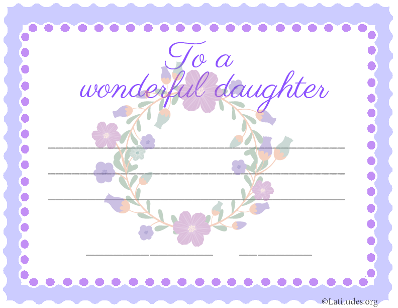 Wonderful Daughter Flowers Certificate