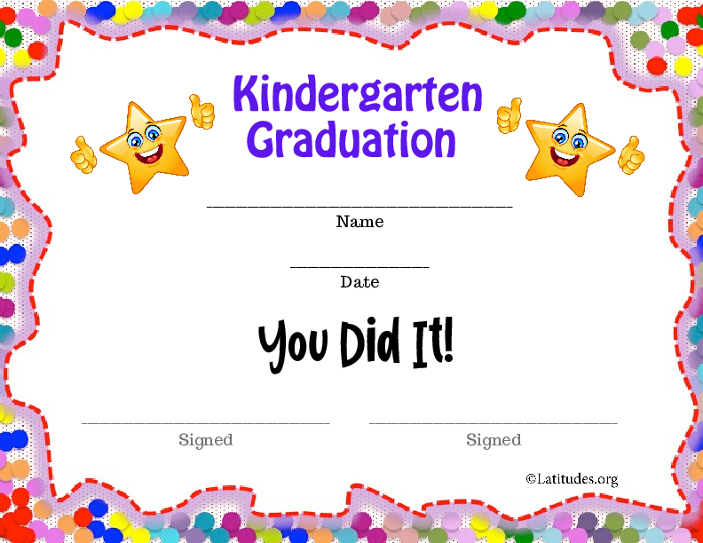 Thumbs Up Kindergarten Graduation Certificate